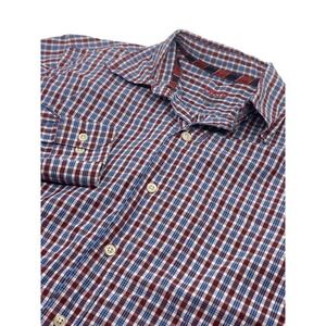 Izod Men's Long Sleeve Button Down Cotton Shirt Blue Maroon White‎ Plaid Size M